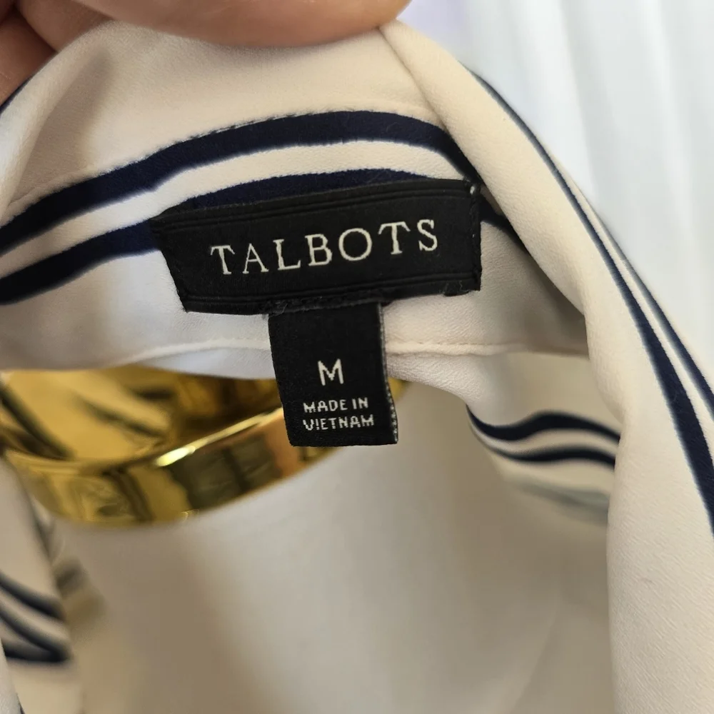 Talbots | Medium | Navy & White Striped Button Down - Picture 9 of 10